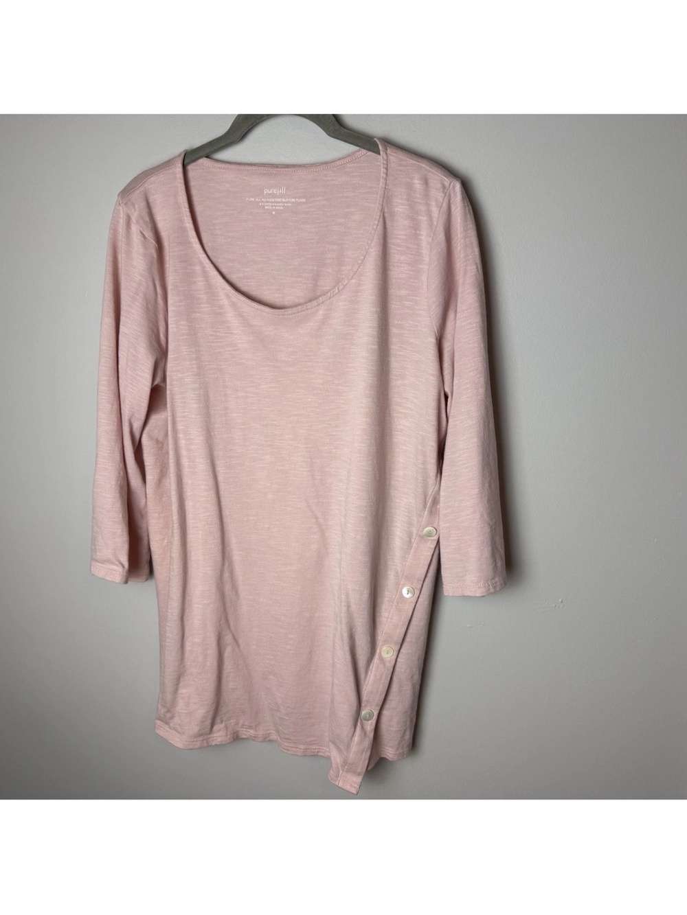 J. Jill Pure Jill Asymmetric Button Tunic Top Size Medium Pink Cotton Blend - Picture 2 of 7